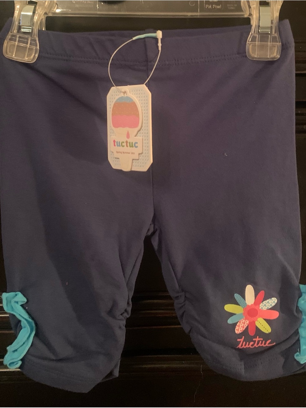 Navy Kids Capri Leggings with Flower Accent